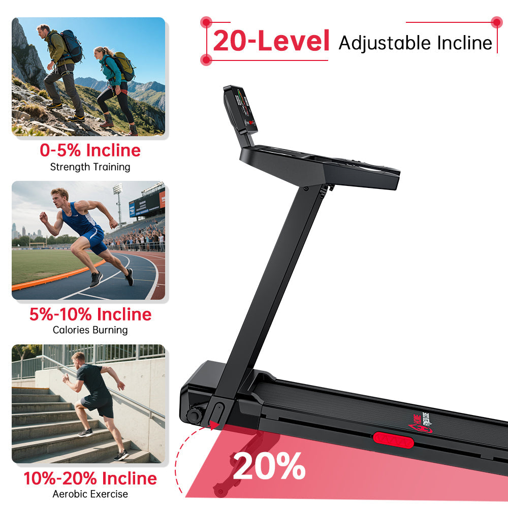 Tapis de course pliable Q8 Pro, 1-14KM/H, 20% Auto Incline, écran tactile